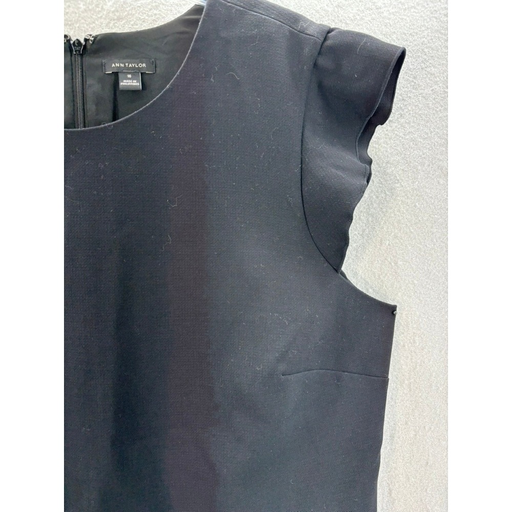 Ann Taylor Sheath Dress Women 16‎ Black Ruffle Flutter Sleeve Business - Picture 2 of 9